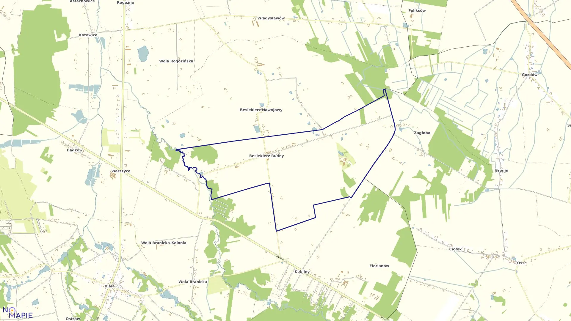 Mapa obrębu BESIEKIERZ RUDNY w gminie Zgierz