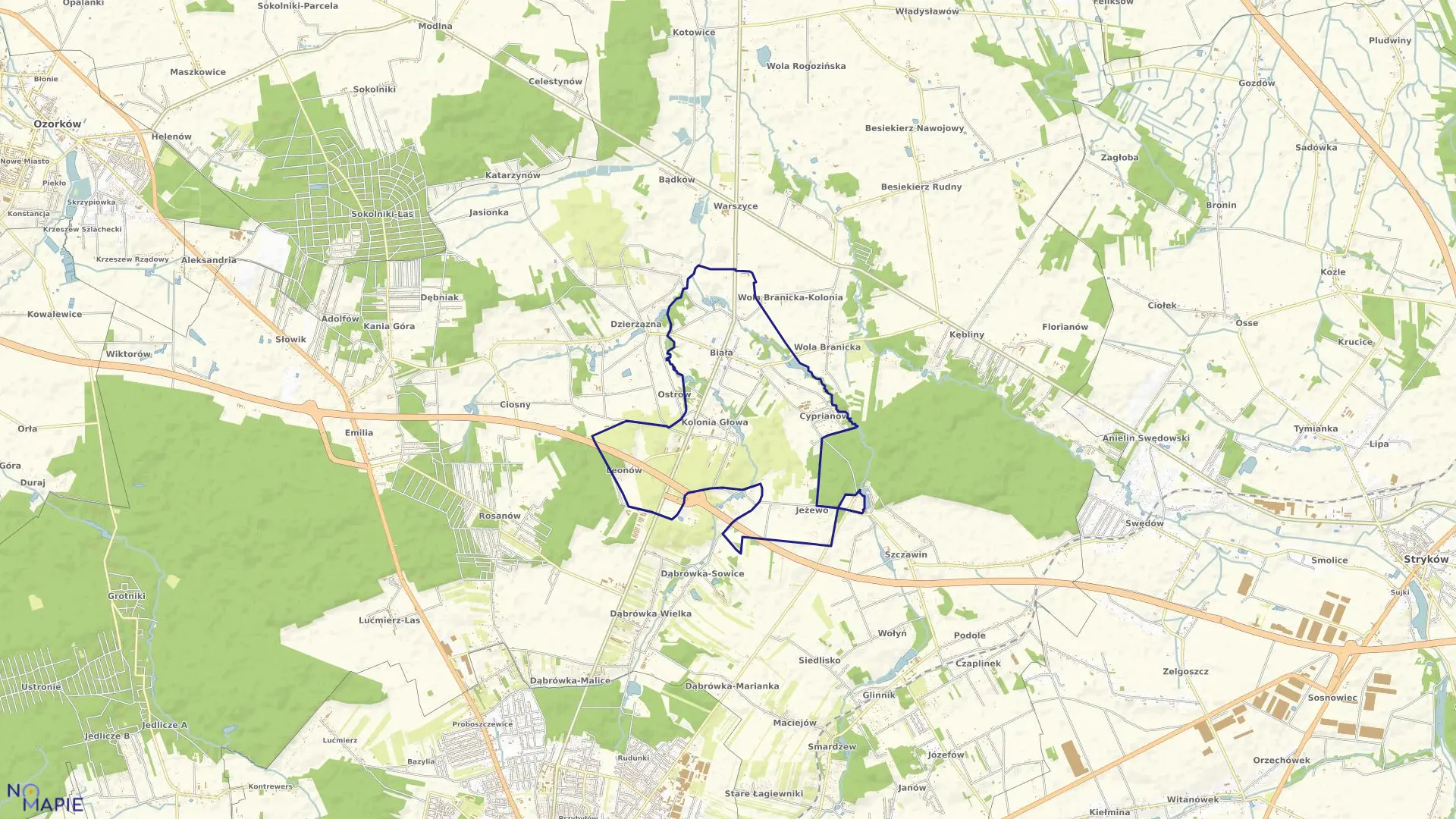 Mapa obrębu BIAŁA w gminie Zgierz