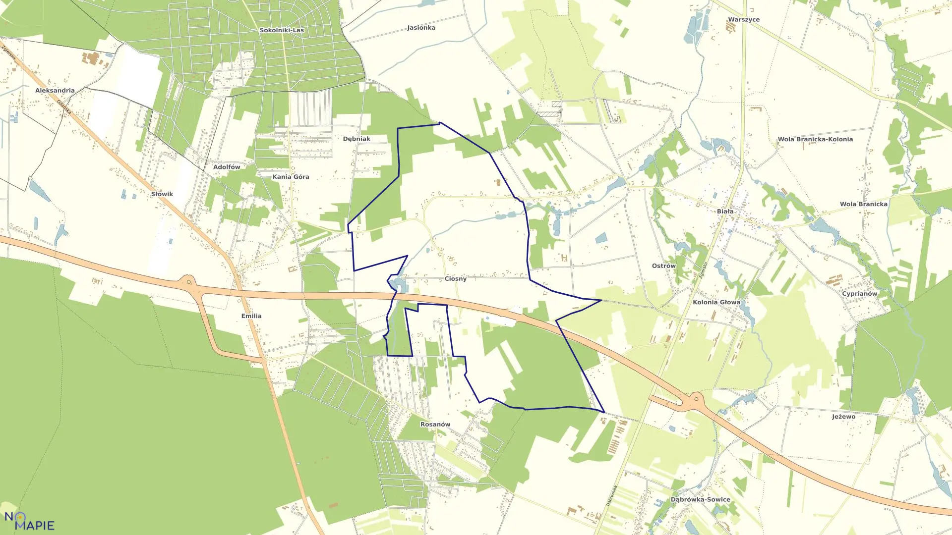 Mapa obrębu CIOSNY w gminie Zgierz
