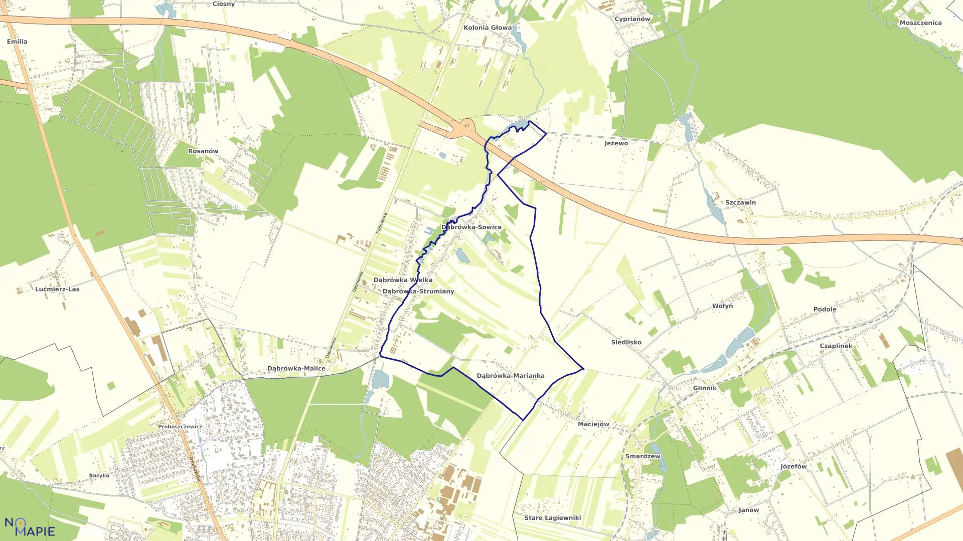 Mapa obrębu DĄBRÓWKA-STRUMIANY w gminie Zgierz