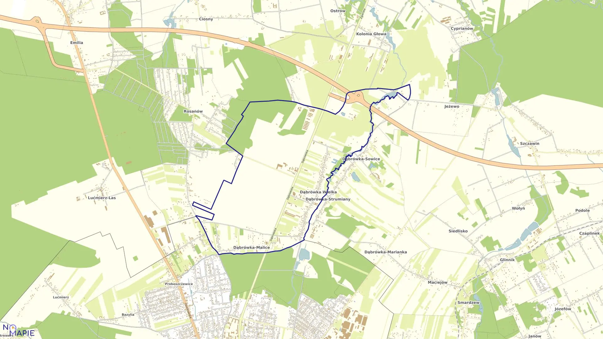 Mapa obrębu DĄBRÓWKA WIELKA w gminie Zgierz