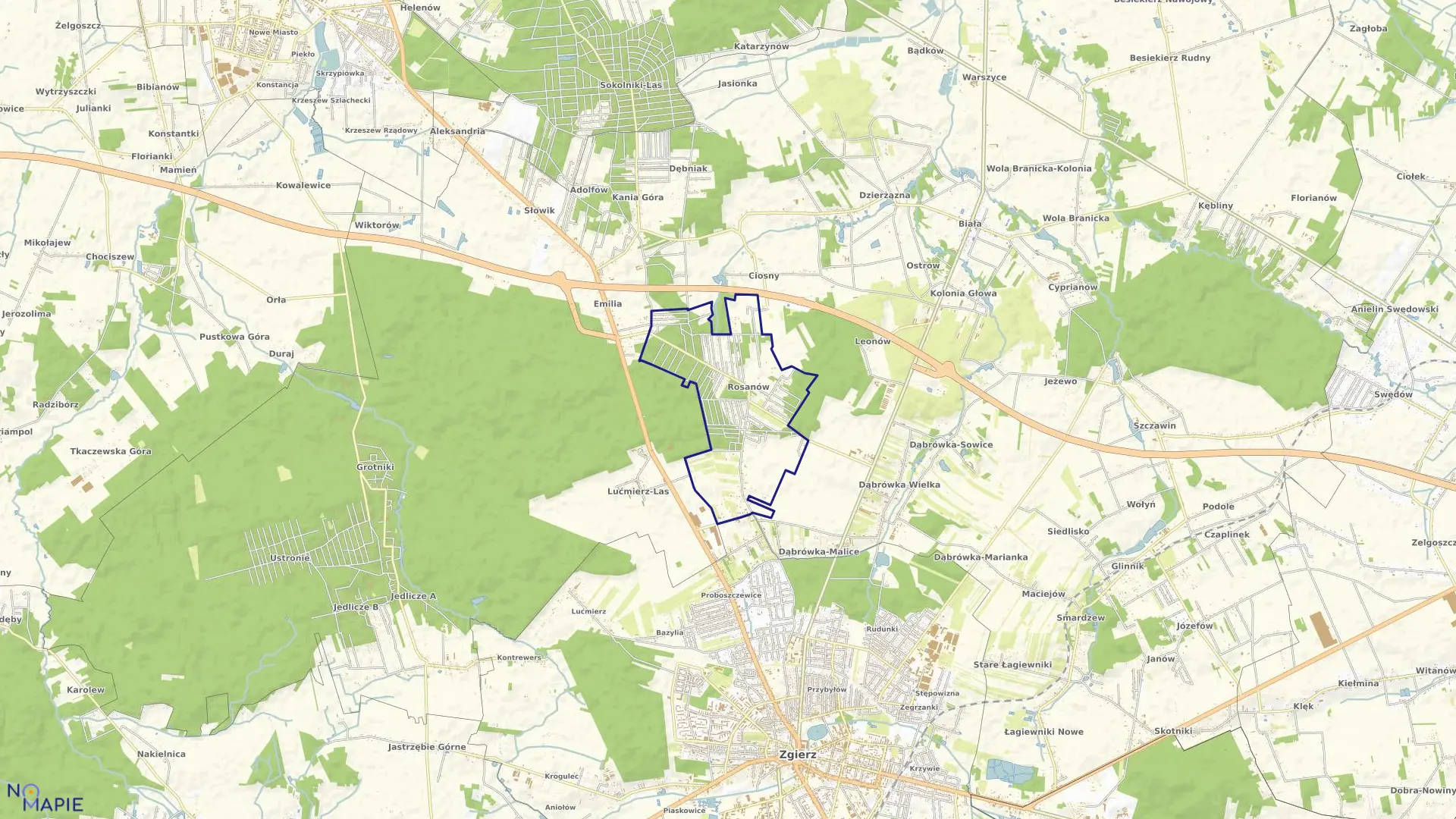 Mapa obrębu ROSANÓW w gminie Zgierz