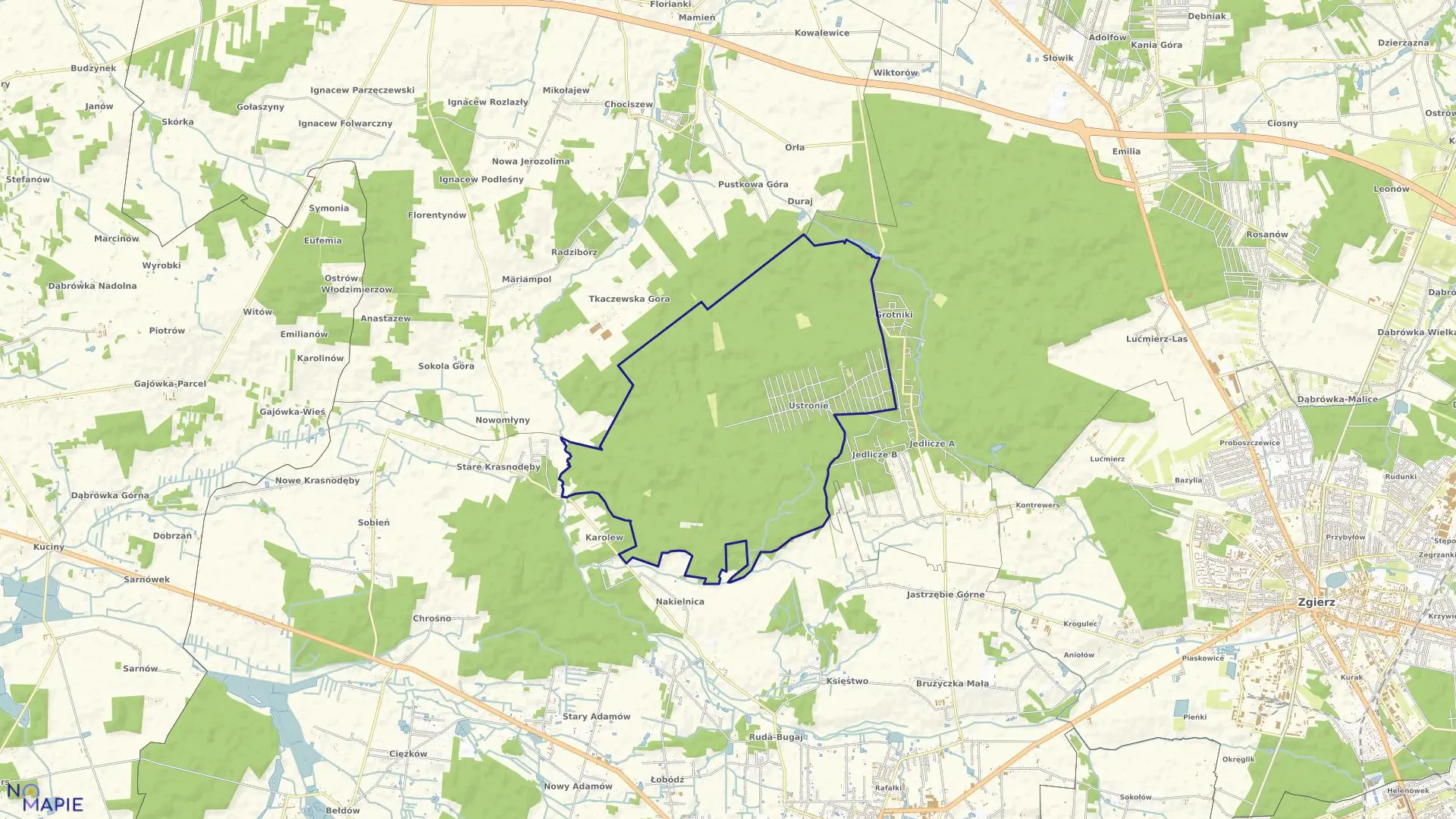 Mapa obrębu USTRONIE w gminie Zgierz